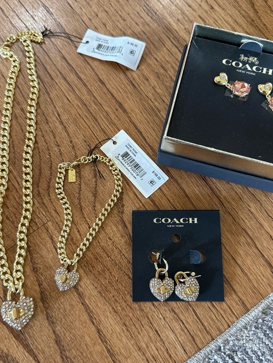 Coach Jewelry - Coach Gold Tone Heart Padlock Necklace and Earrings Set